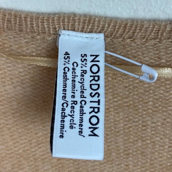 NEW Nordstrom 100% Cashmere Ruana Beige Tan Open Front Cardigan Pockets Minimal - Picture 4 of 13